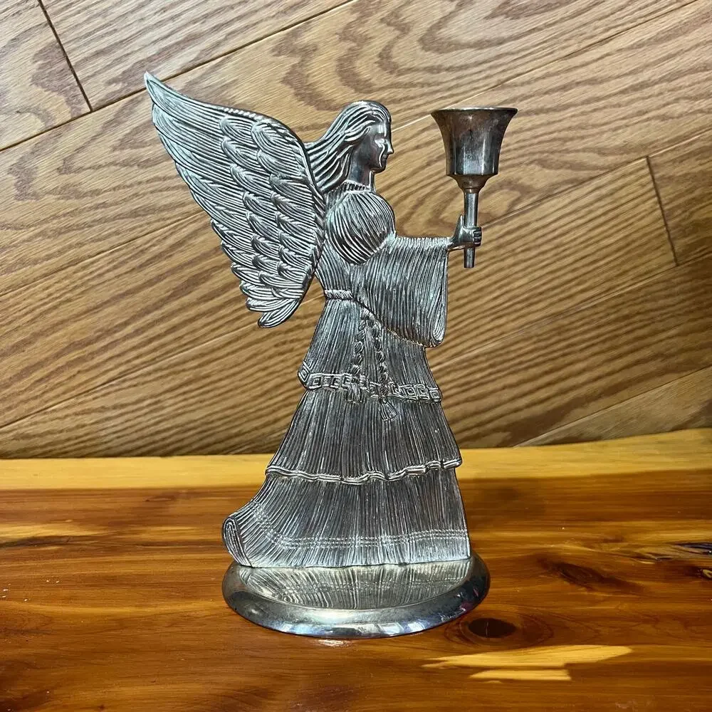 Vintage 1994 International Silver‎ Co Silver Plated Angel W Taper Candle Holder